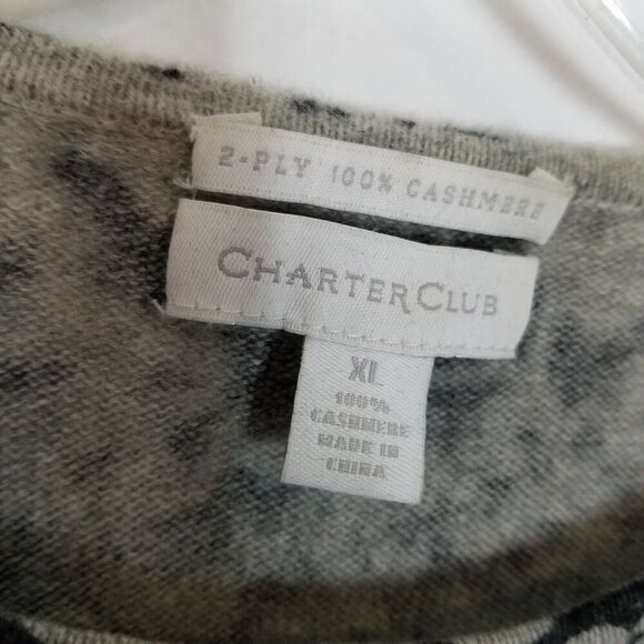 Charter Club Women 2-Ply Cashmere Paisley Print Crewneck Sweater Sz XL  Gray - Picture 7 of 8